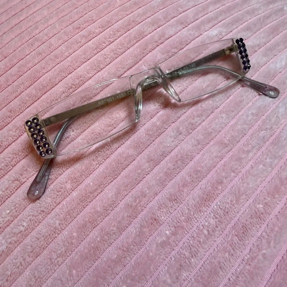 Italy Design Rimless Reading Glasses Purple Rhinestone +2.50